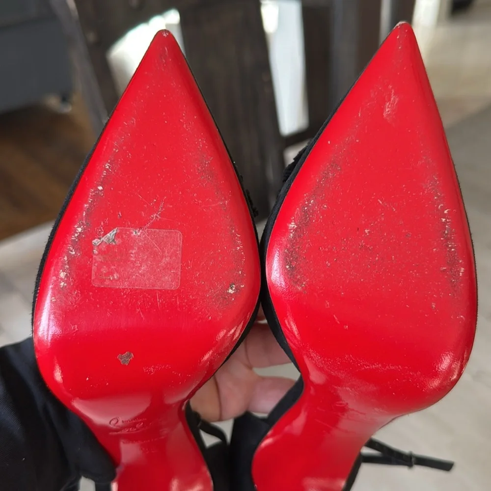 Christian Louboutin tsarou 100mm black suede stiletto pom Pom sz 38